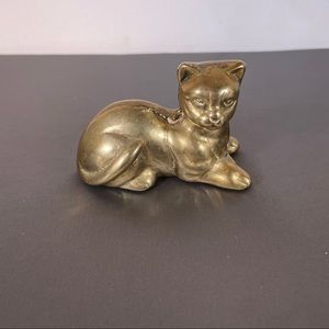 Vintage Gold Tone Metal Heavy Cat Figurine Weight